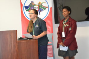 2017 Web Ranger ambassadors- Erin Mc Kay and Palisa Makhohlisa delivering a speech on their experiences as Web Rangers.